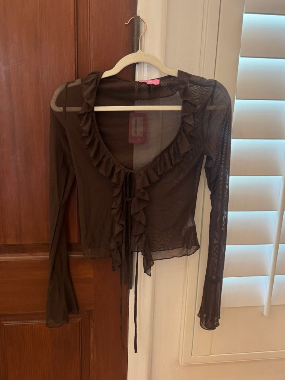 Edikted Brown Mesh Long Sleeve Blouse. NWT.